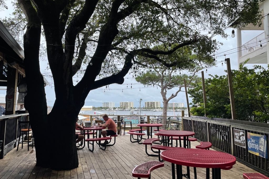 Red Door Saloon is a popular hangout in Destin and next to Boathouse Oyster Bar