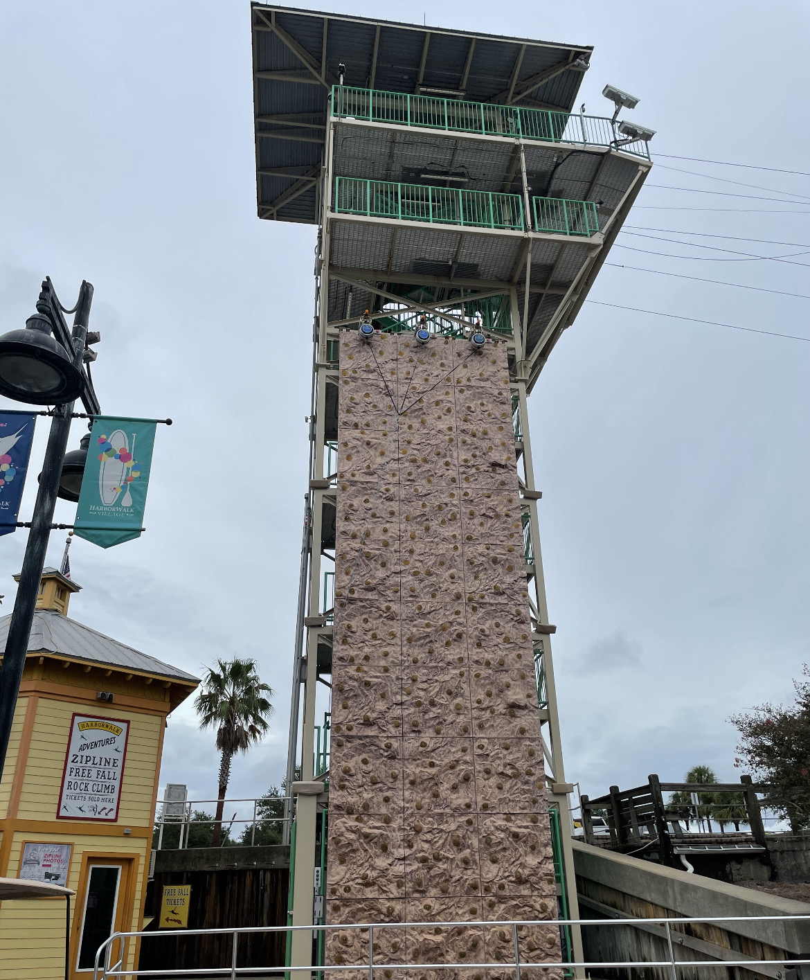 The rock climbing wall is a fun and safe activity for kids and adults