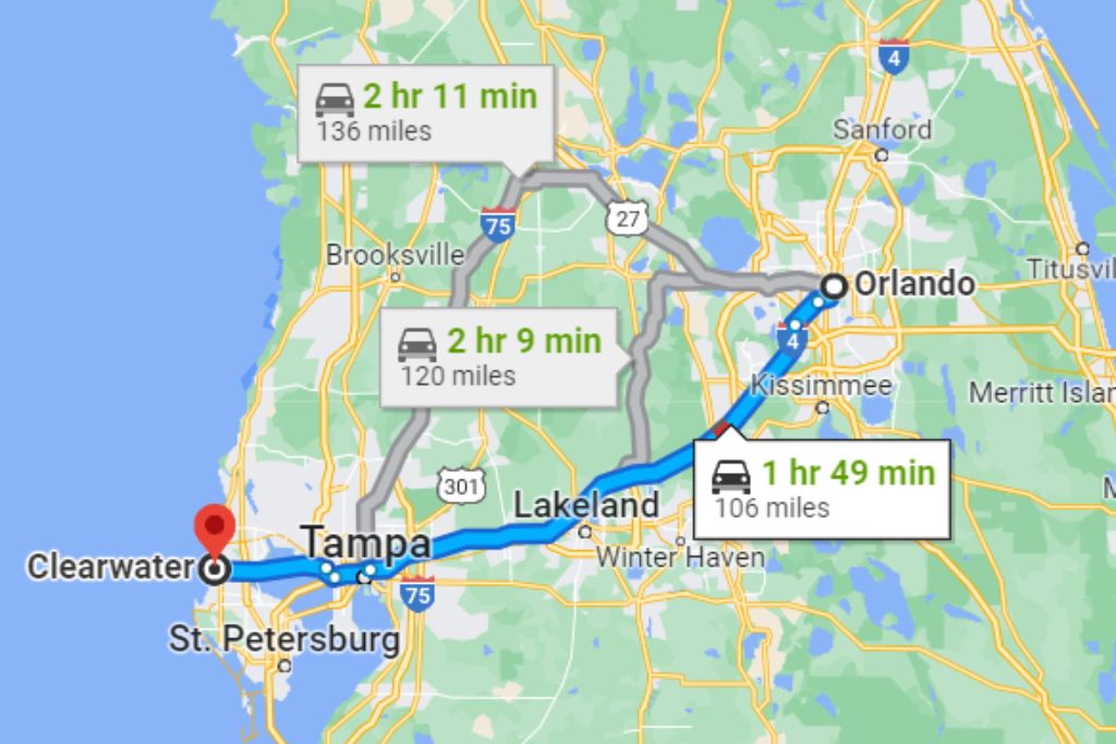 There are a few recommended ways to take from Orlando to Clearwater 