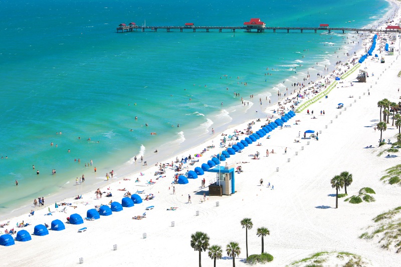 Aerial photo of Clearwater Beach in Florida during a sunny weather in June.