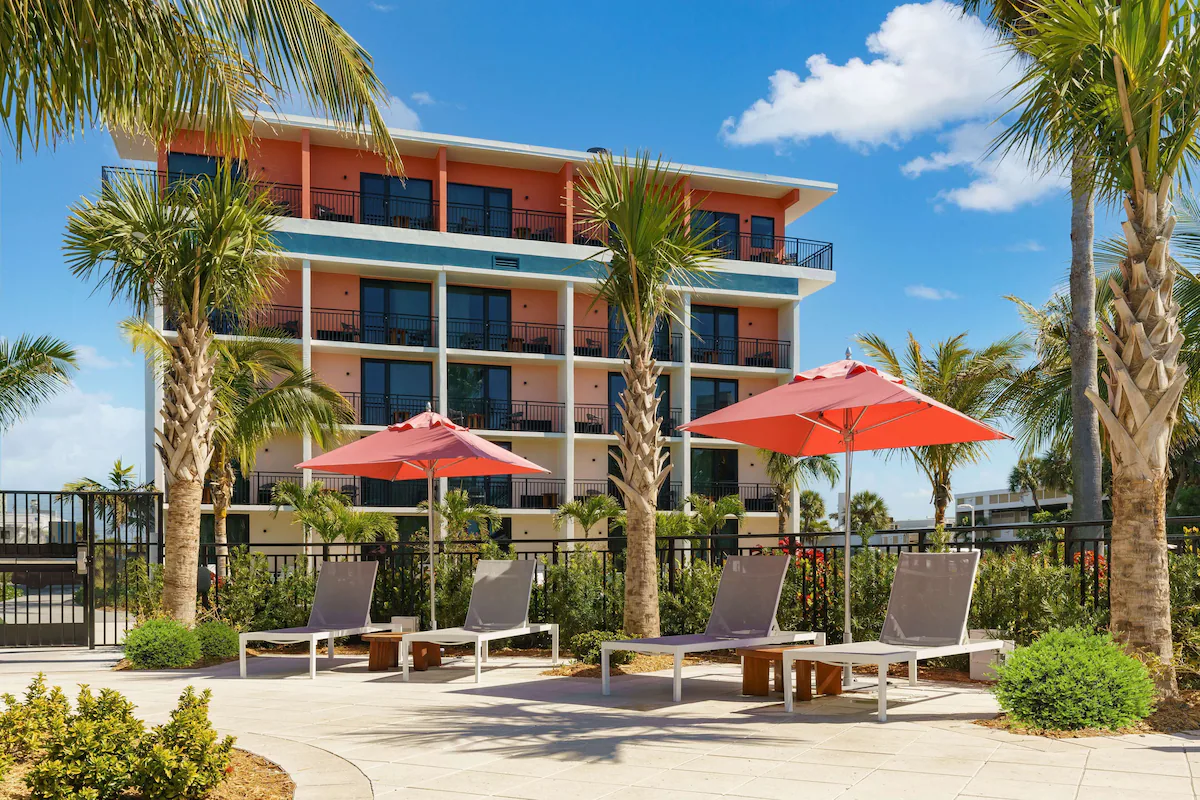 Tropical vibe of the Hilton Garden Inn St. Pete Beach Hotel exterior