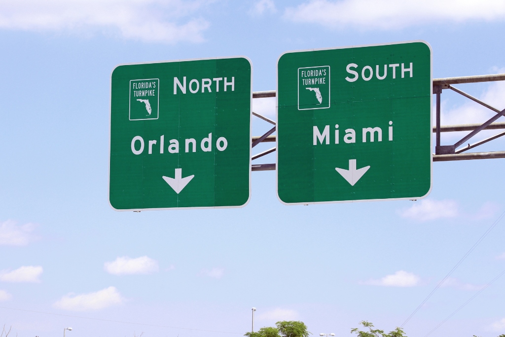 Orlando and Miami Road Signs