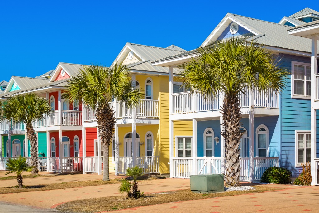 Vibrant colors of houses in Panama City Beach, Destin.