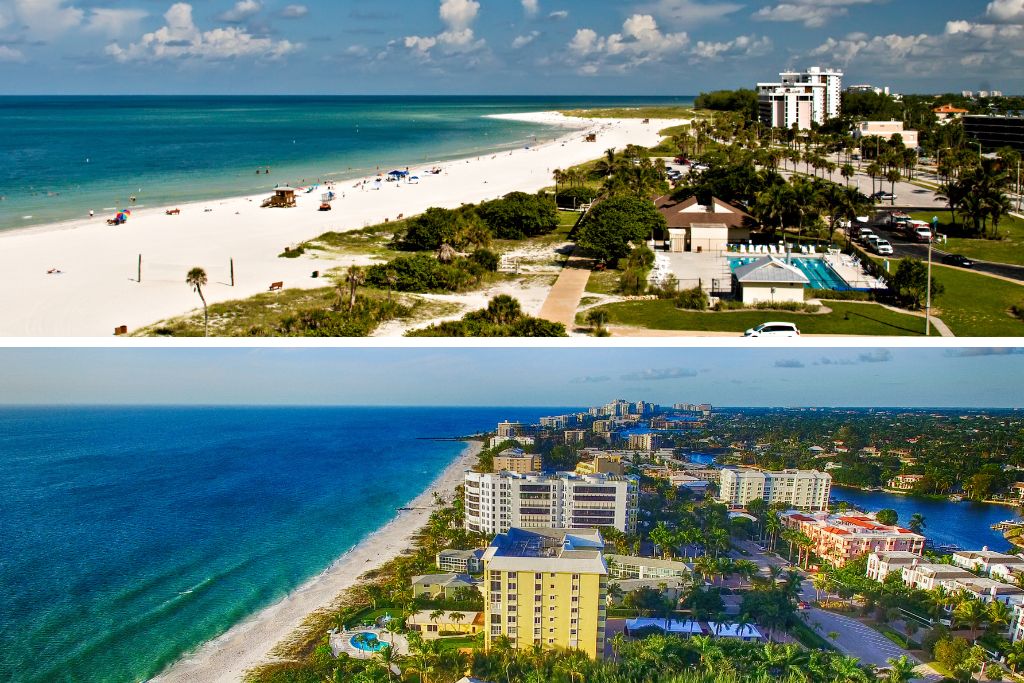 Aerial view of Sarasota and Naples coastline Florida.
