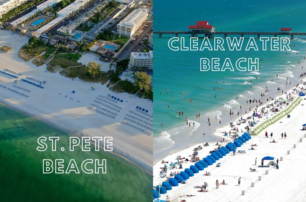 Aerial view of St Pete Beach vs Clearwater Beach