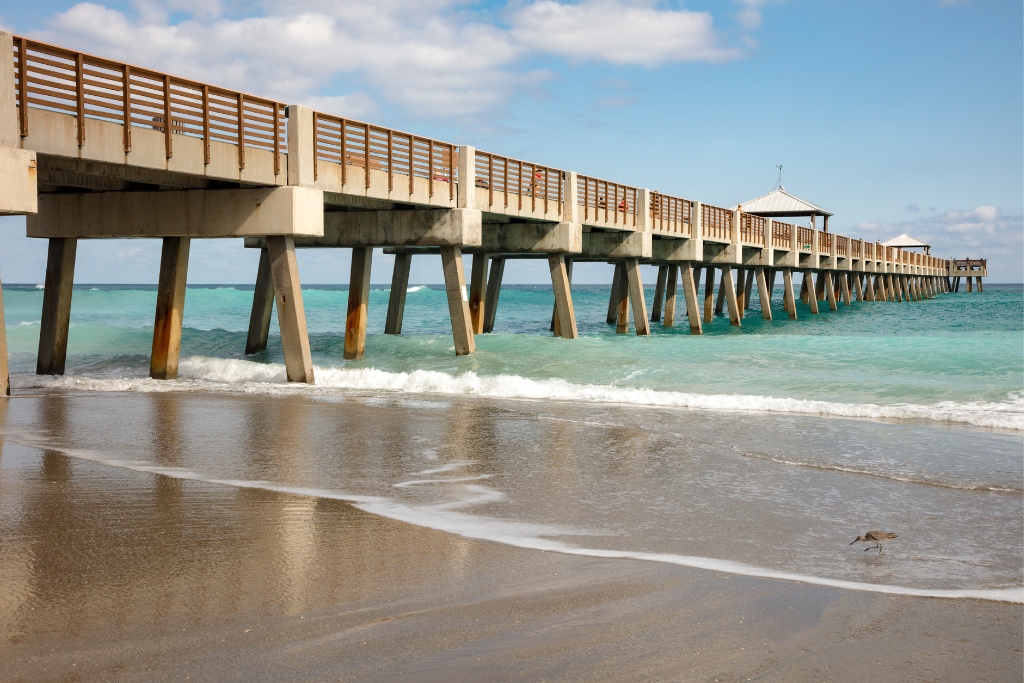 The Juno Beach Pier is a well-known saltwater fishing wharf stretching 990 feet into the ocean.