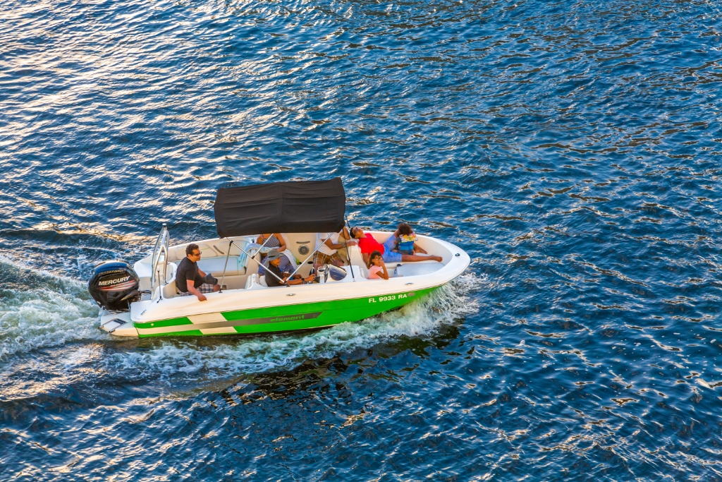 aerial view of a family in a boat tour in Florida