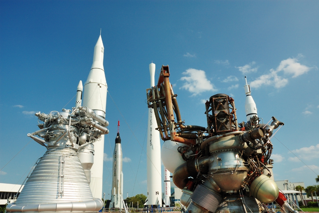 view of the Rocket Garden at Kennedy Space Center