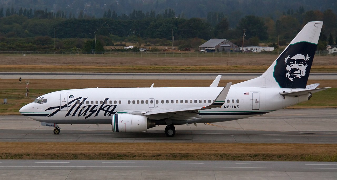 Alaska Airline Boeing 737 on the airport runway