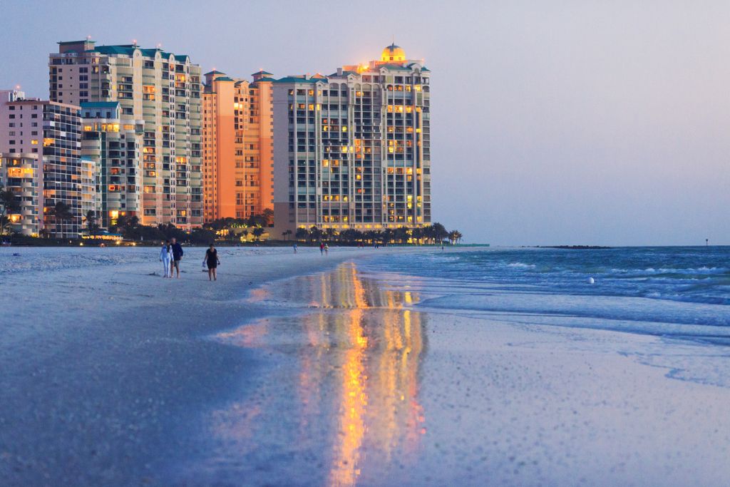 oceanfront buildings and the beach at Marco Island in Florida