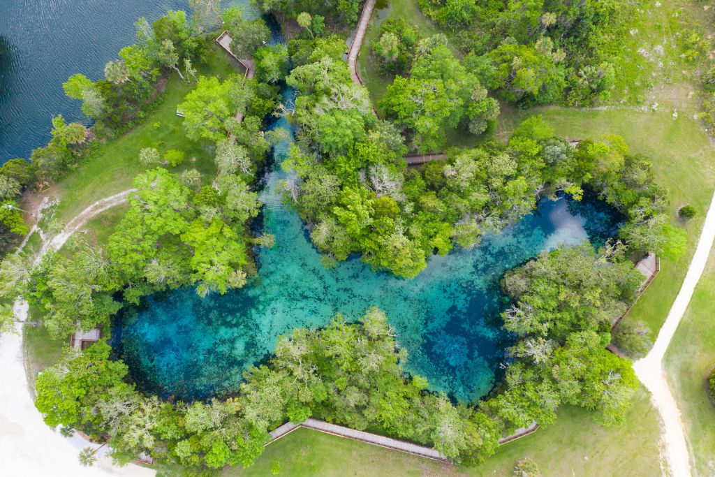 Three Sisters Springs, Crystal River, Florida - Aerial Drone View