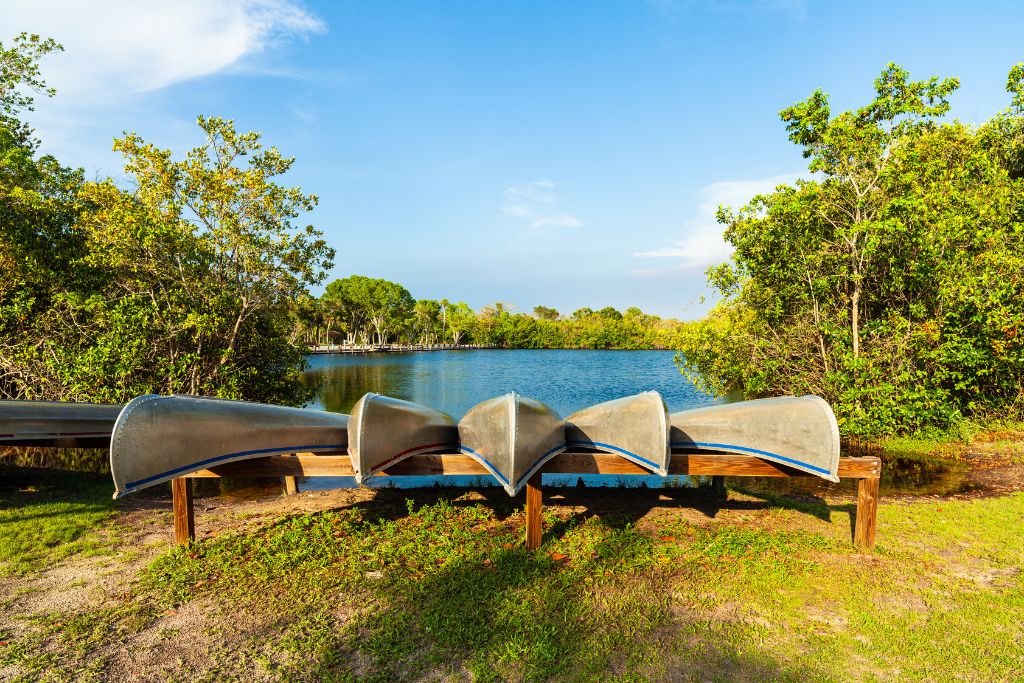 canoes ready for rental at the Florida Everglades