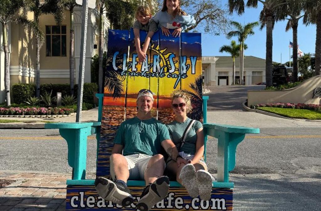 Posing for a photo with the kids at Clear Sky Cafe in Clearwater