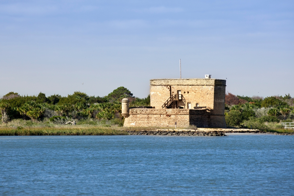 panoramic view of Fort Matanzas National Monument and waters in St Augustine Florida