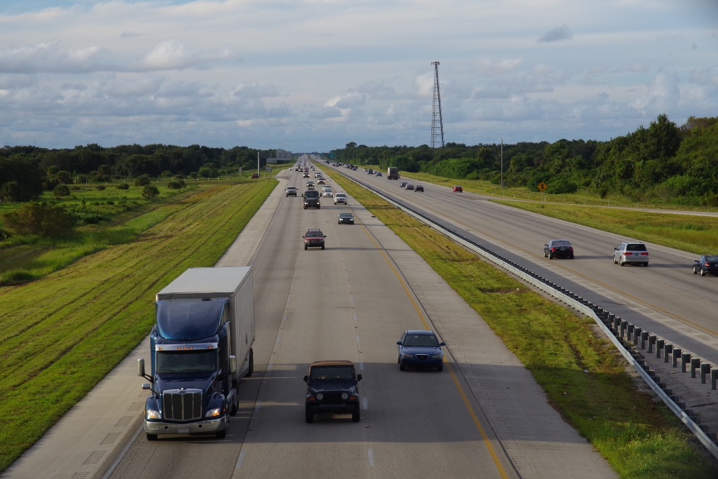 top view over Highway I-95, Florida with moderate traffic