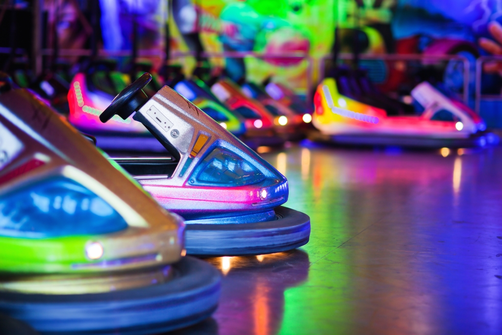 bumper cars in an indoor amusement park for kids and families