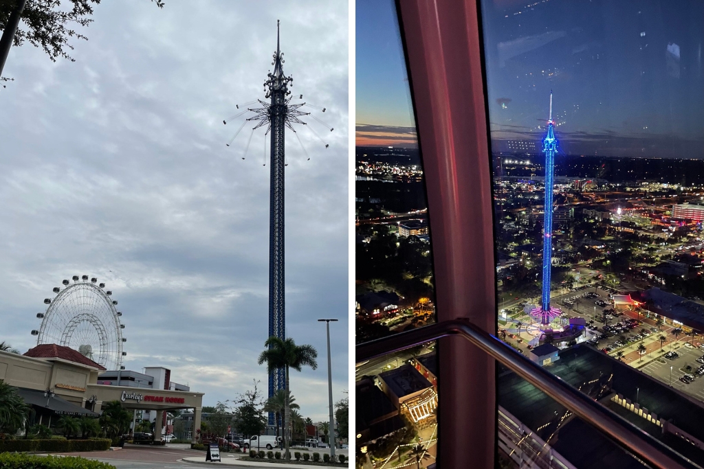 collage of Orlando Skyflyer at day and at night